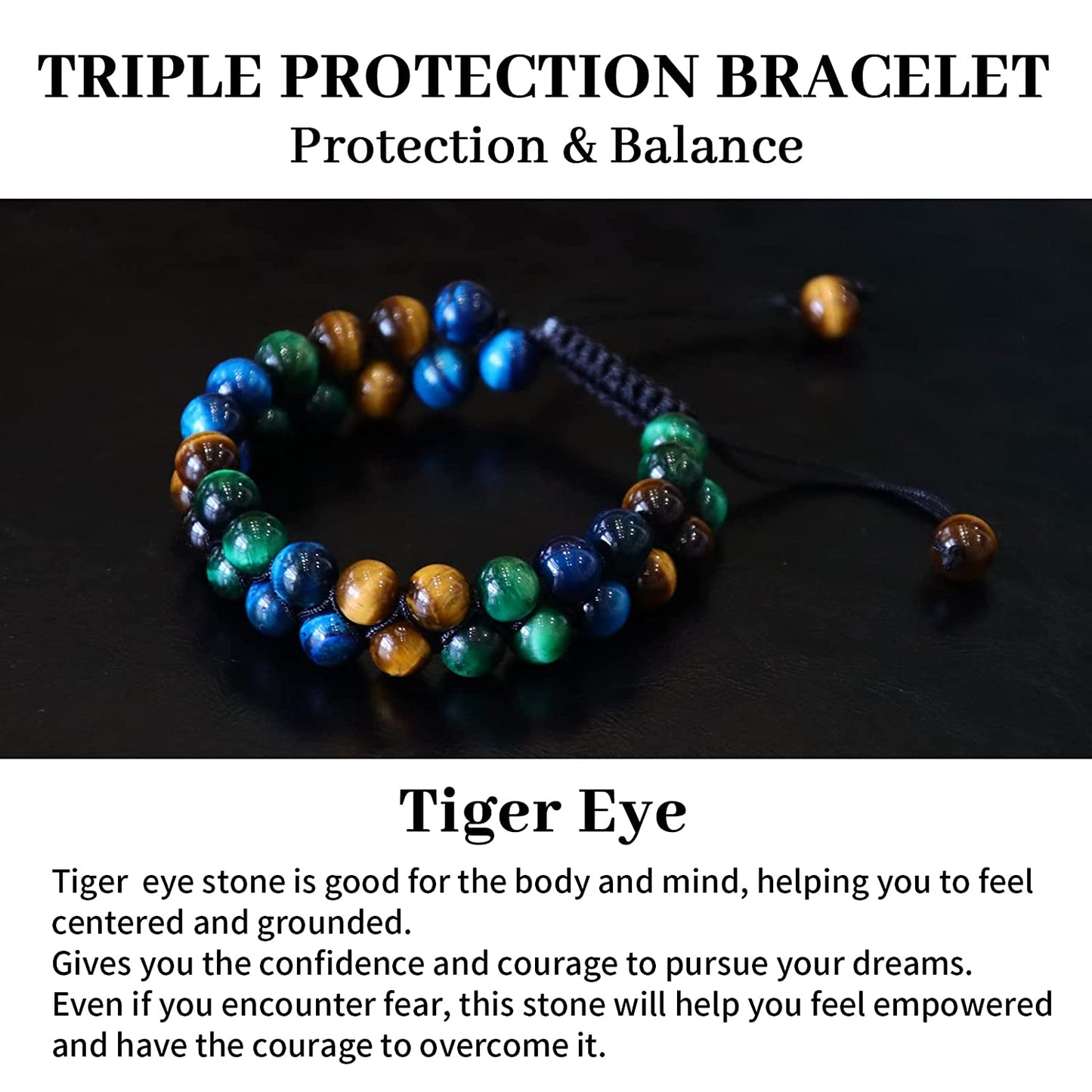Green Tiger Eye Bracelet - Protection Bracelet Crystal Bead Bracelet for Men Women, 8mm Blue Tiger Eye Beads Bracelet Healing Bracelets Good Luck Prosperity Happiness