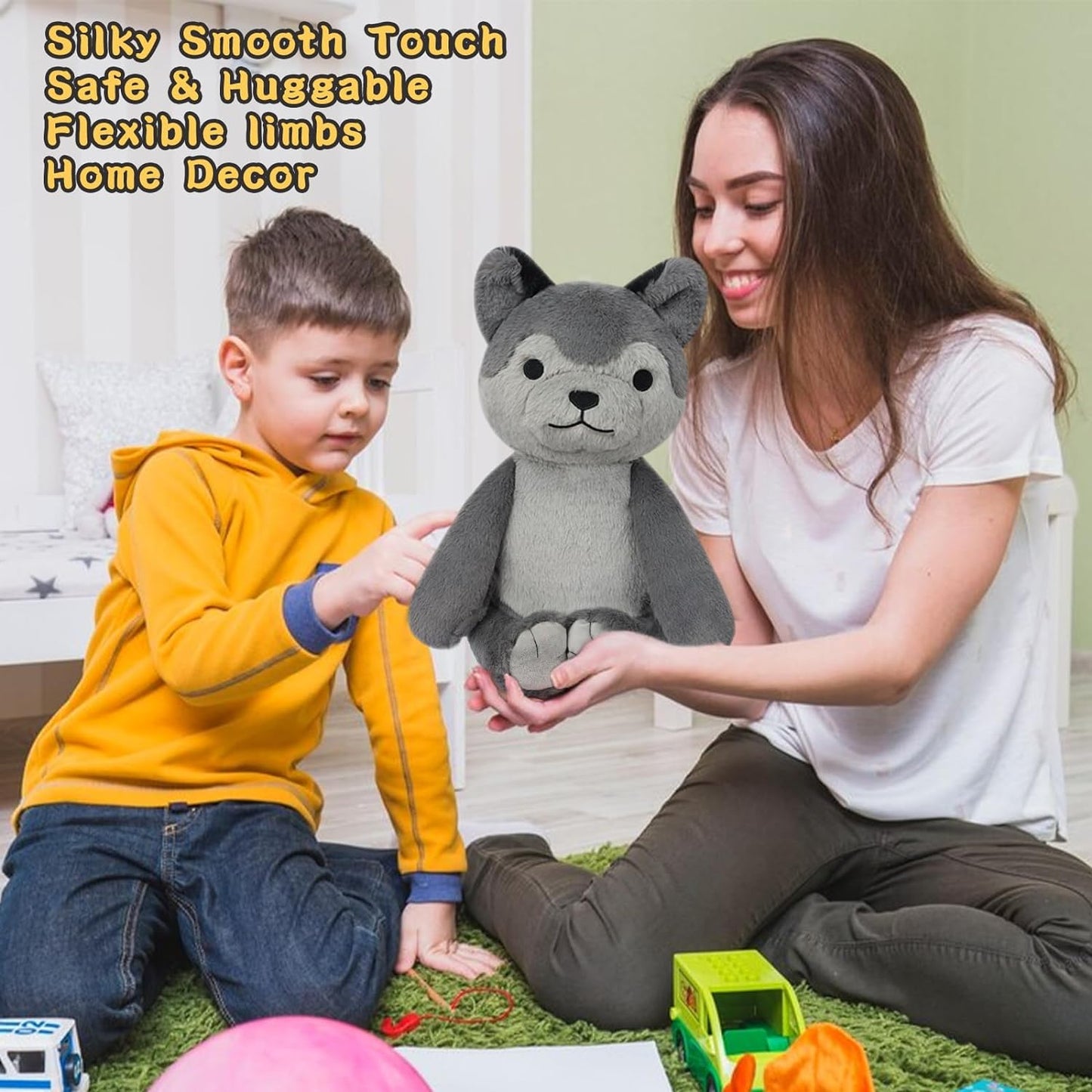 Wolf Weighted Stuffed Animals，17inch Wolf Stuffed Animal Plush Cute Wolf Weighted Plush for Kids, Soft Wolf Plush Toy for Kids, Boys, Girls Birthday