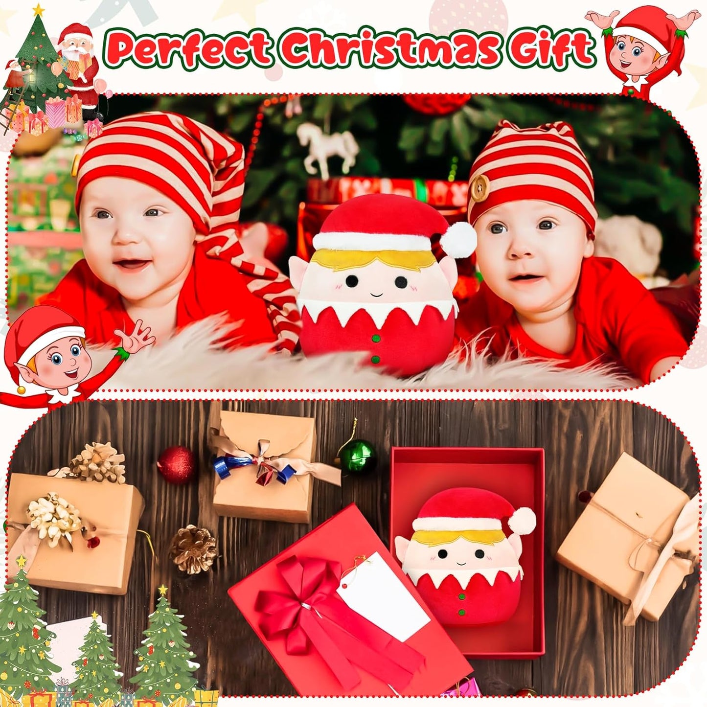 uguete de peluche de elfo de Navidad, linda almohada de peluche de elfo, muñeca de peluche de Navidad para niños y niñas (elfo)