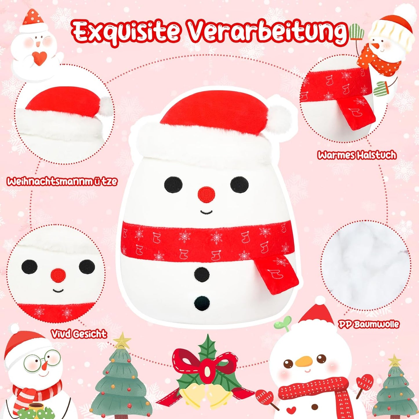Weihnachten Plüschtier, 8in Schneemann Plüschtier, Weihnachten Schneemann Stofftiere, Kawaii Schneemann Plüschfigur Spielzeug Puppe,Geschenk für Weihnachten,Halloween,Geburtstag