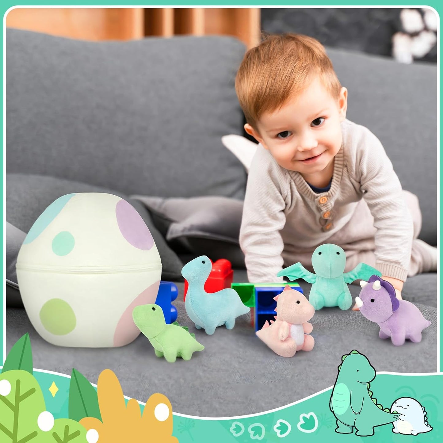 Dinosaur Plush, 5 PCS Dino Plush Toys and Egg Bag Set, Cute Stuffed Dinosaur Toy for Kids Toddlers Boys Girls，Birthday, Dinosaur Themed Party Decorations