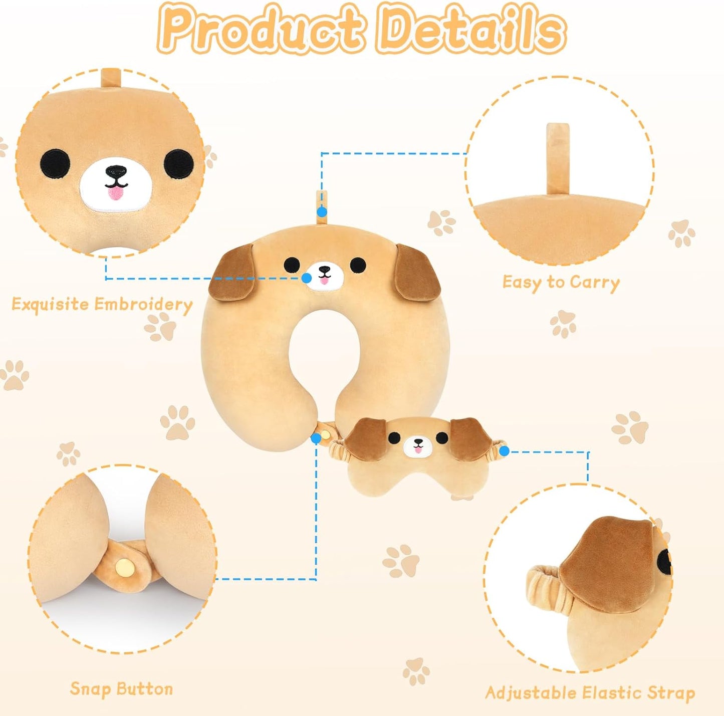 Labrador Travel Pillow for Kids Adults, Soft Cartoon Neck Pillows for Sleeping Travel Car Airplane Pillow, Cute U Shaped Pillow Head Rest Neck Support Pillow Road Trip Essential