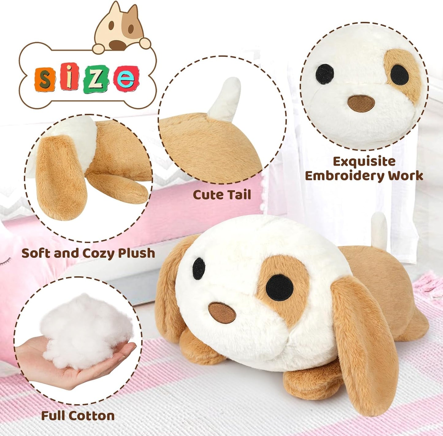 Dog Plush Pillow, 17.5Inch Cute Stuffed Animal Toy, Dog Plushies Doll Gift for Kids Girlfriend Dog Theme Party Favor Birthday Baby Room Decor for Dog Lovers- Dog Stuffed Anima