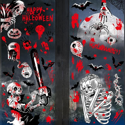 Halloween Window Clings, 8 Sheet Halloween Window Decorations 149 Pcs Halloween Window Stickers Bloody Skeleton Bats Halloween Decor, Home Office School Party Decals for Windows