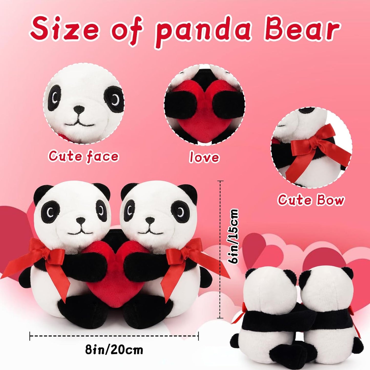 Cute Panda Stuffed Animals with Red Heart, Couple of Panda Plush Toy, Valentines Day Decoration Plush Gift for Kids