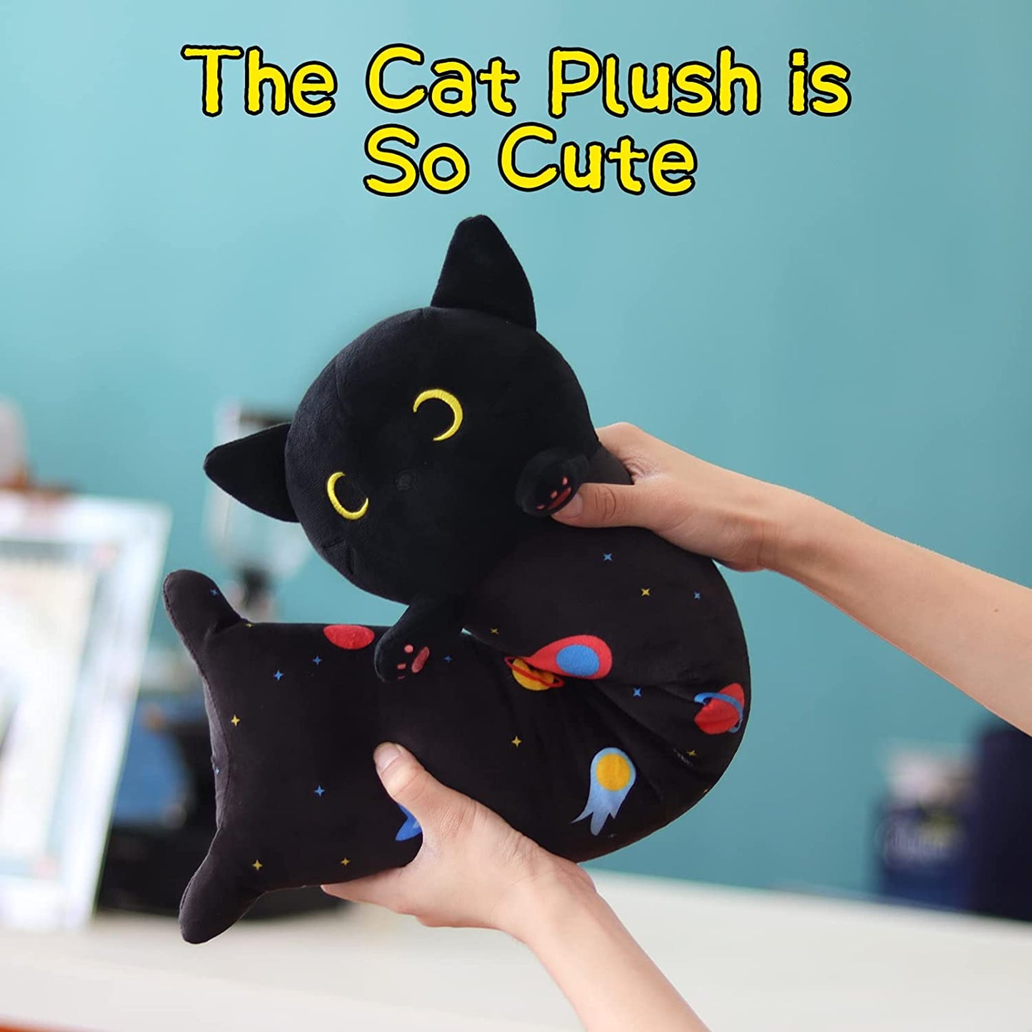 Long Cat Plush Long Cat Body Pillow, 19.5" Cute Long Cat Stuffed Animals，Soft Kawaii Long Cat Plushie, Black Cat Plush Long Space Cat Pillow Stuffed Cat Toys for Kids Birthday