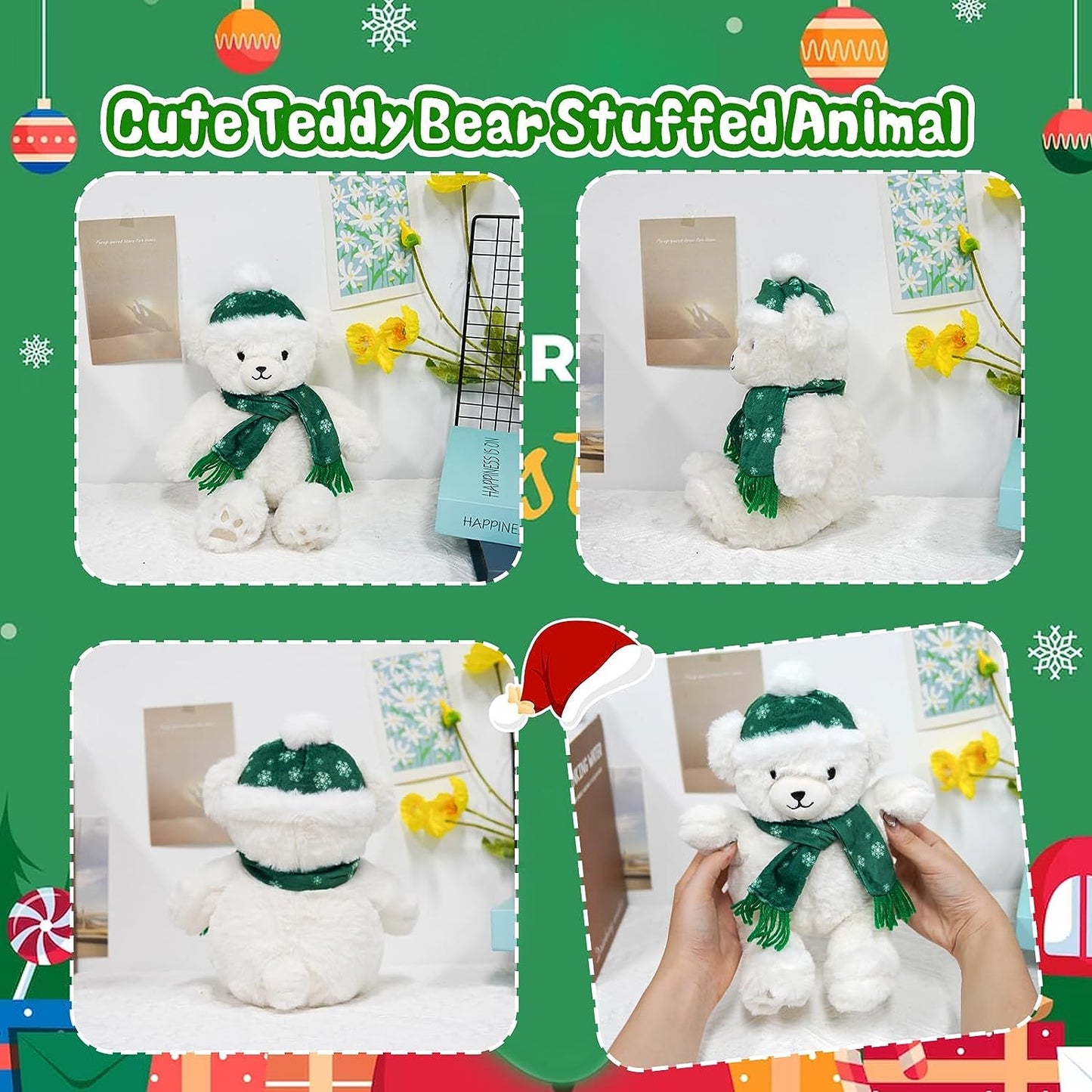 Teddy Bear Stuffed Animals Christmas Plush Toy - Cute Teddy Bear Plush Pillow Stuffed Teddy Doll - Kawaii Christmas Decor Gift for Kids