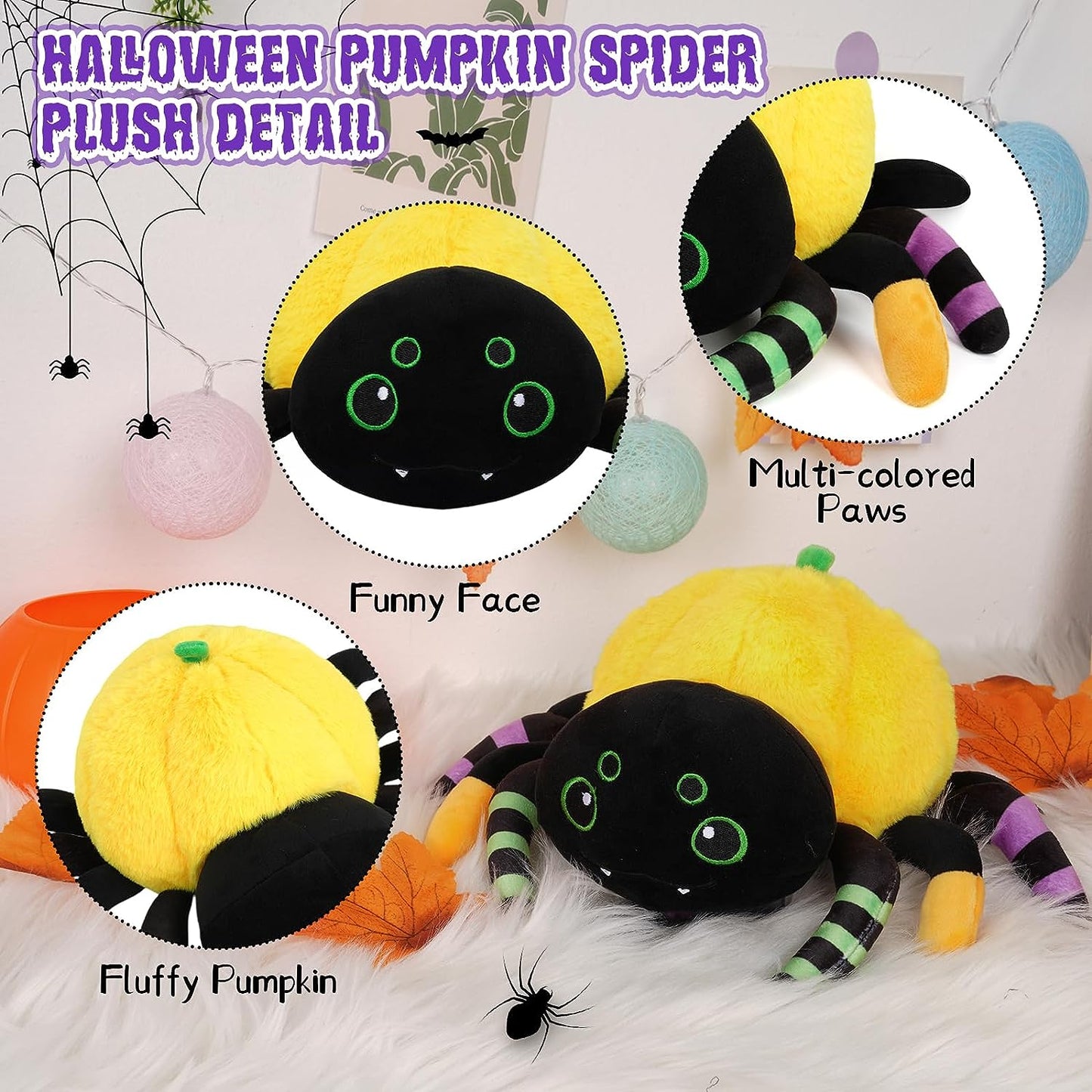 Juguete de peluche de Halloween con araña de calabaza Kawaii, peluche de araña de calabaza, linda araña de peluche de Halloween, regalo de peluche suave para niños, Halloween, cumpleaños