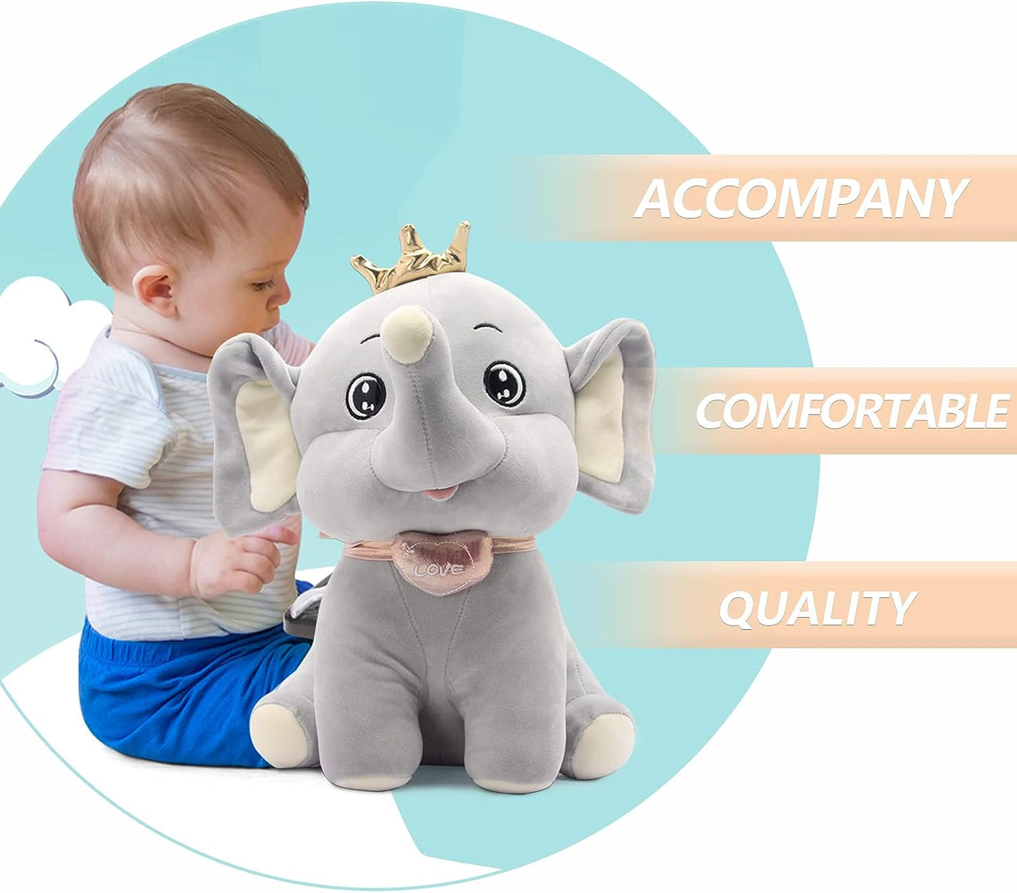 Elephant Stuffed Animals, 13.8Inch Large Stuffed Elephant, Cute Elephant Plush, Soft Elephant Plushie Pillow, Grey