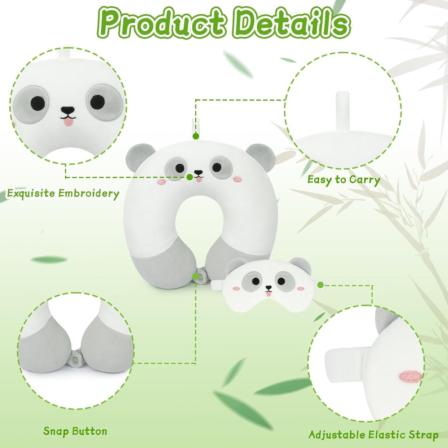 Cartoon Travel Pillow for Kids Adults, Cute Neck Pillows for Travel, U Shaped Pillow with Eye Mask, Soft Plane Pillow Neck Support Pillow for Long Cars, Flight, Road Trip Essential