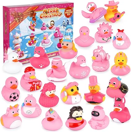 JEROKUMI Advent Calendar 2024 Christmas Rubber Ducks, 24 Days of Christmas Calendar Countdown, Holiday Fun Duck Bath Toy for Toddler for Kids Baby Boys and Girls Christmas Gift Party Favors