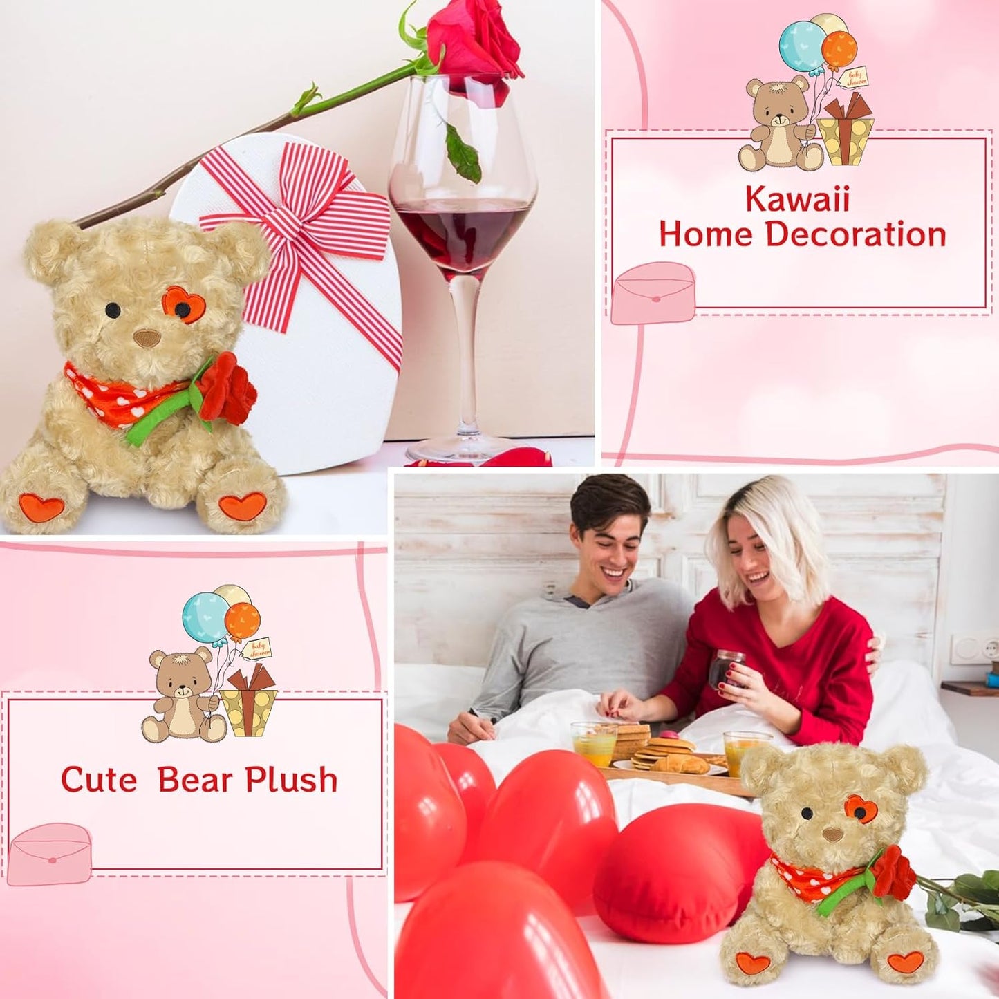 Teddy Bear Stuffed Animal Plush Pillow, Valentine's Day Plush Bear Toys, Valentine Teddy Plush Doll, Valentine's Day Gift for Girlfriends