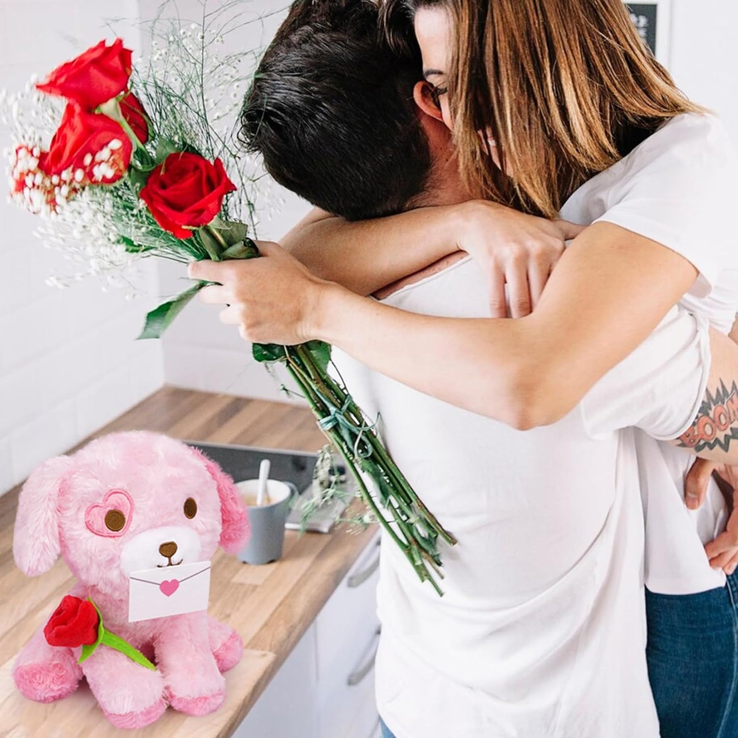 Cute Dog Plush Pillow Valentine's Day Plush Toys, Valentine Dog Stuffed Animal Doll, Valentine's Day Gift for Girlfriends (Love Dog)