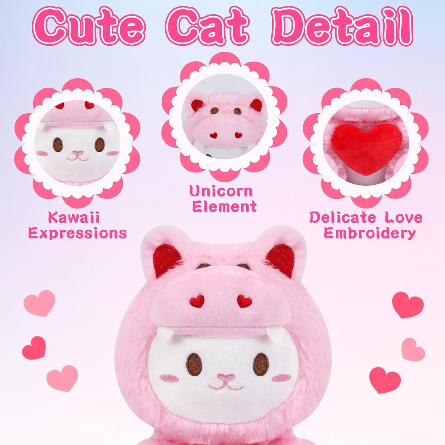 Peluche de peluche para el día de San Valentín, peluche de gato hipopótamo Kawaii, lindo juguete de peluche para el día de San Valentín, muñeco de peluche suave para el día de San Valentín, regalo para niños y novias para Navidad