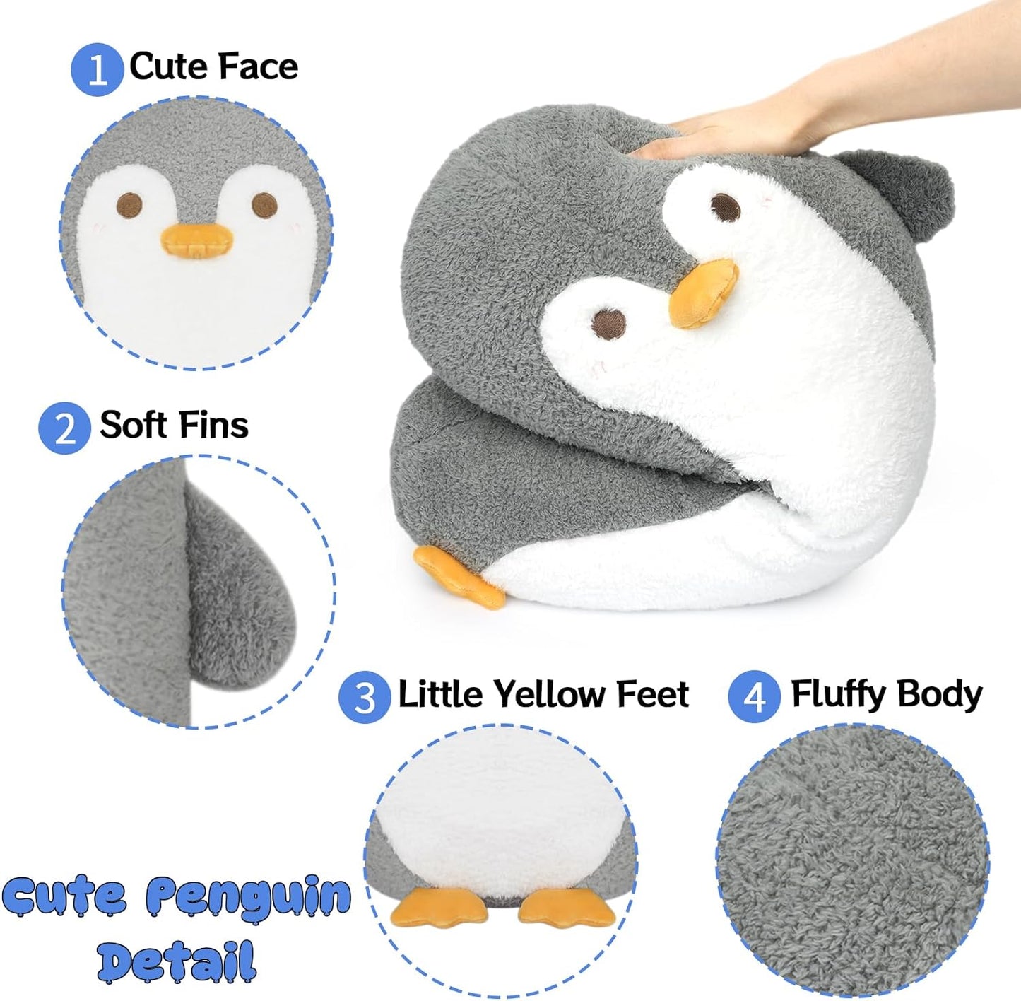 Long Penguin Plush Body Pillow, Cute Cartoon Penguin Stuffed Animals Doll, Soft Long Penguin Plush Toys, Kawaii Stuffed Penguin Plushie Throw Pillow Gift for Kids Boys Girls