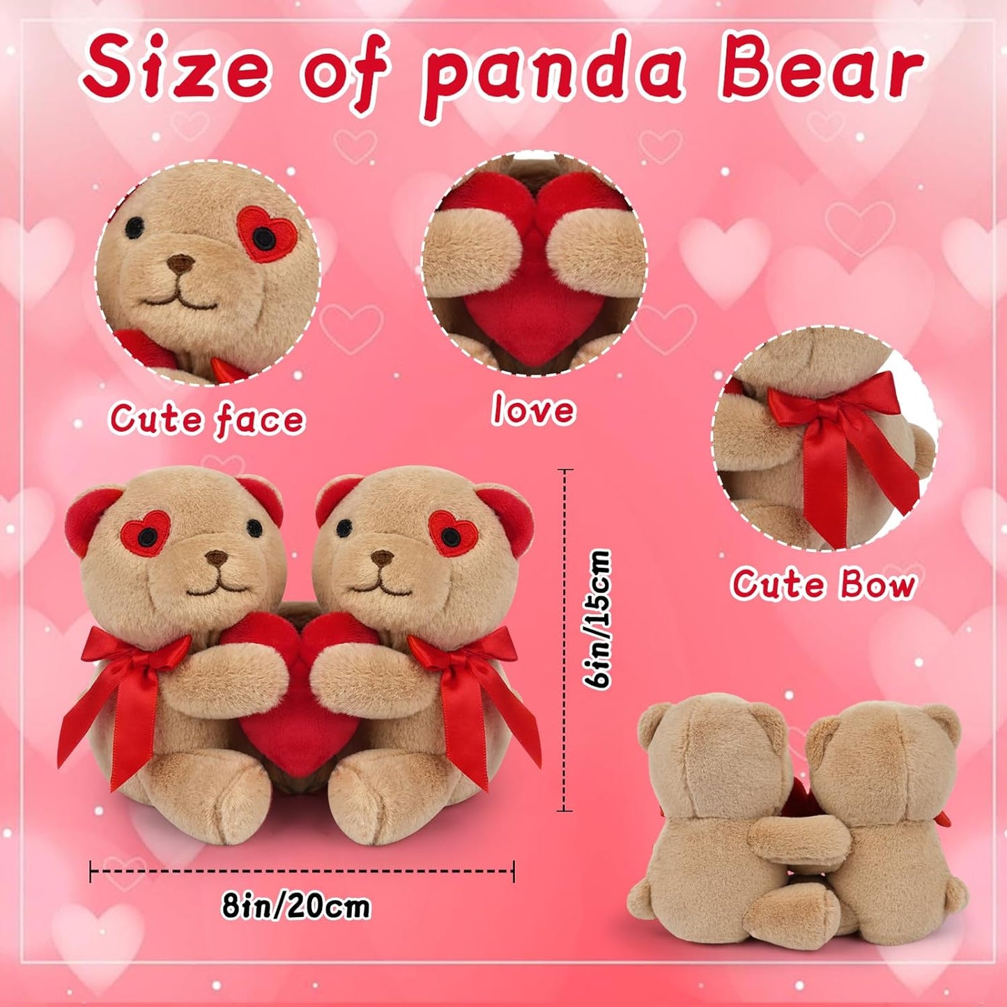 Cute Teddy Bear Stuffed Animals with Red Heart, Couple of Teddy Bear Plush Toy, Kawaii Home Decoration Plush Gift for Kids