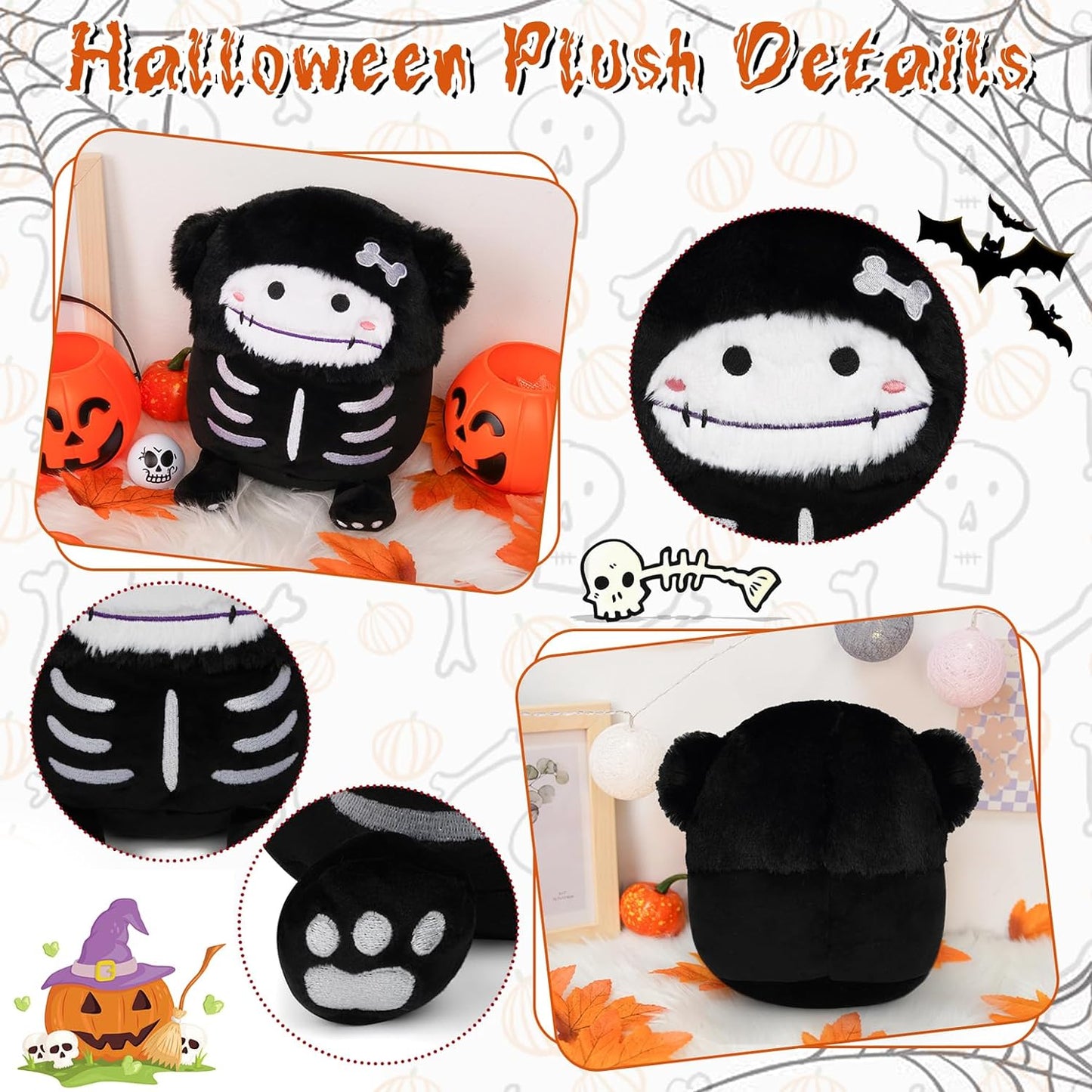 Halloween Plush Skull Halloween Stuffed Animals Toy, Cute for Kids Boys Girls, Kawaii Halloween Decoration Home Decor (Big)
