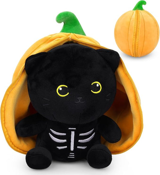 Halloween Stuffed Animal, Black Cat Plush Halloween Plush Toys with Pumpkin Plush, Cat Stuffed Animal for Kids Girls and Boys, Halloween Party Decorations