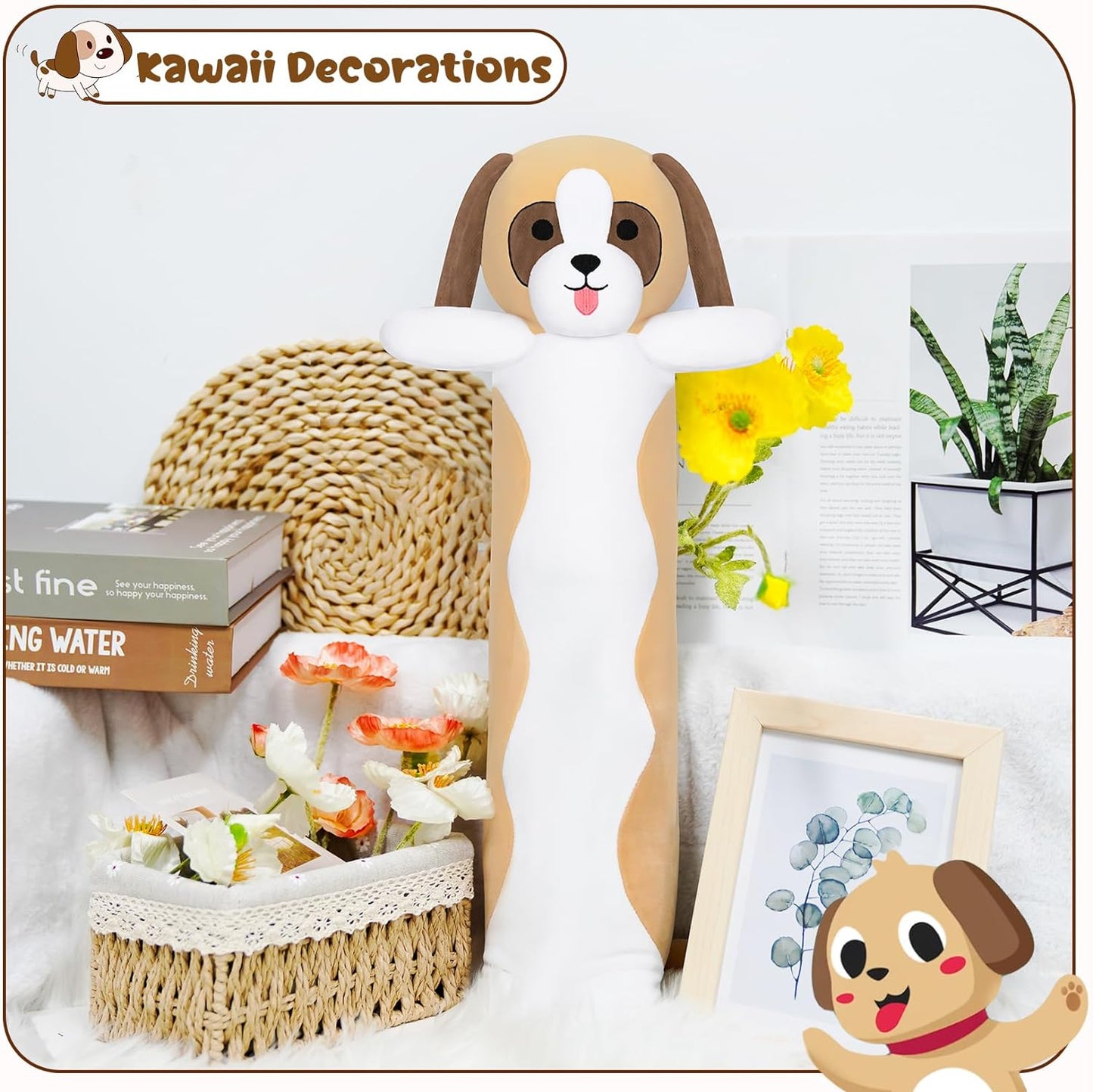 Long Dog Pillow, Long Dog Stuffed Animal Body Pillow, 22” Soft St Bernard Dog Plush Sleeping Throw Pillow, Cute Cartoon Stuffed Dog Toys, Kawaii Dog Plush Pillow Gifts for Kids Girlfriends