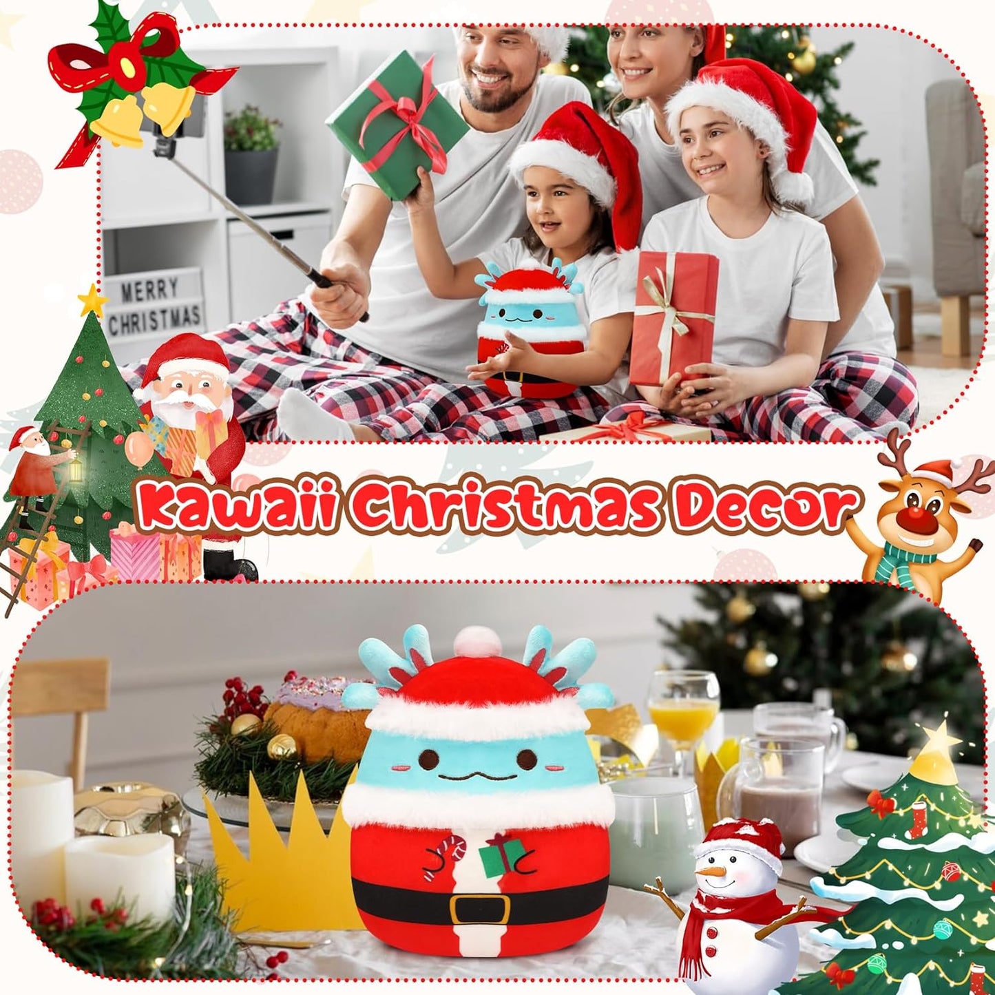 Axolotl Plush Toy, 8-Inch Axolotl Stuffed Animal Christmas Plush Axolotl Pillow, Soft Christmas Stuffed Animals Axolotl Gifts for Kids Adults Birthday Christmas