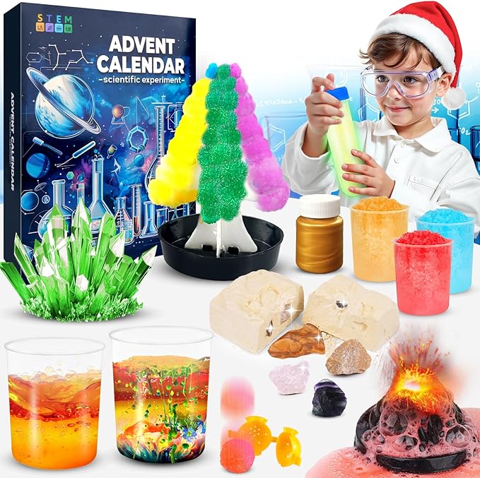 Science Advent Calendar 2024, Advent Calendar of 24 Days Science Experiments Gemstones, STEM Projects and Chemistry Set, Advent Calendar 2024 for Kids 6-8 9-12 Girls Boys