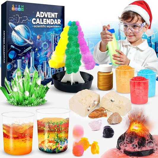Science Advent Calendar 2024, Advent Calendar of 24 Days Science Experiments Gemstones, STEM Projects and Chemistry Set, Advent Calendar 2024 for Kids 6-8 9-12 Girls Boys