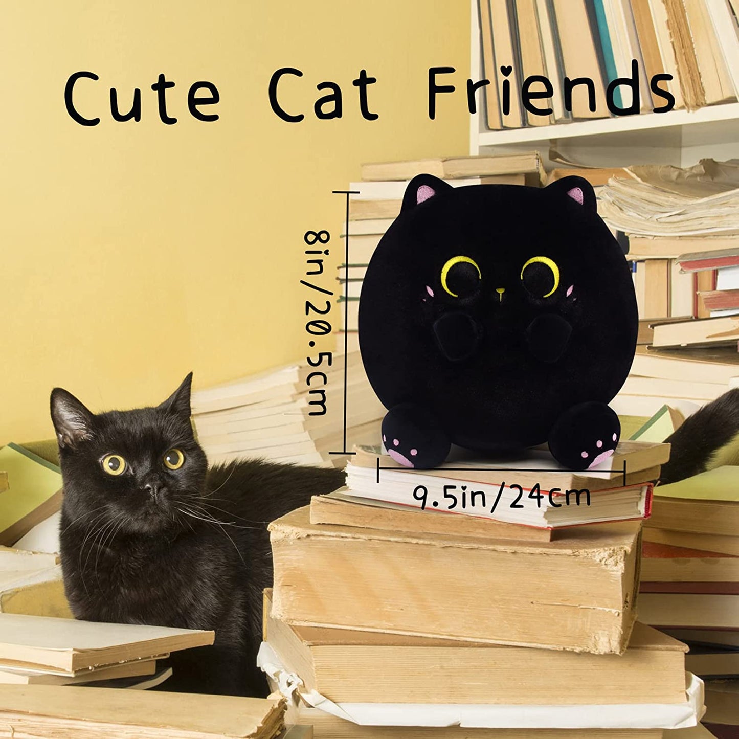 Black Cat Plush Pillows Toy, Kawaii Black Cat Stuffed Animals Cat Plushie, Cute Soft Plush Cat Stuffed Cat Toys for Kids Birthday Christmas