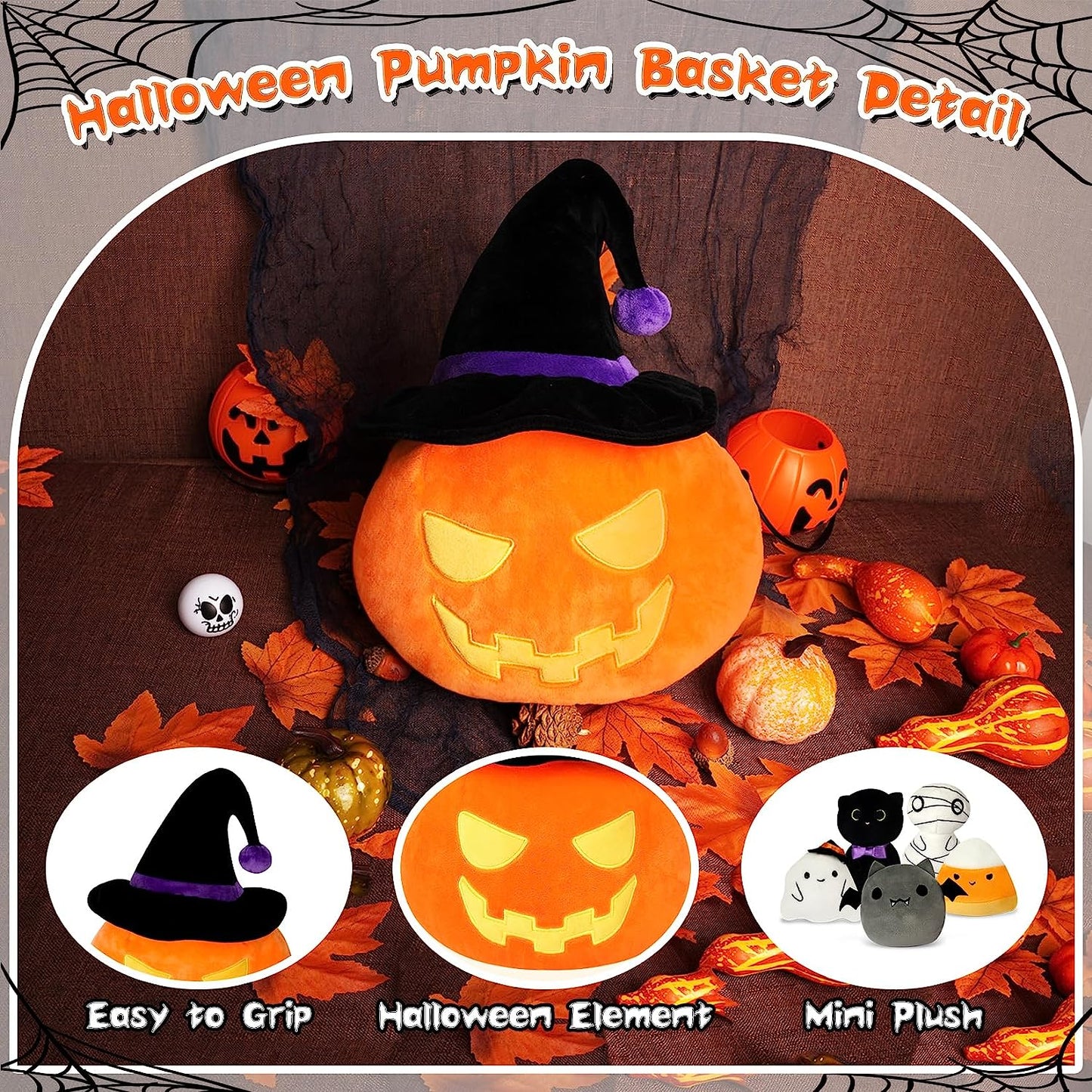 Juego de juguetes de peluche de calabaza de animales de peluche de Halloween, 6 piezas, juego de peluche de calabaza de Halloween, cesta de calabaza de felpa de Kawaii, regalo para bebés y niñas