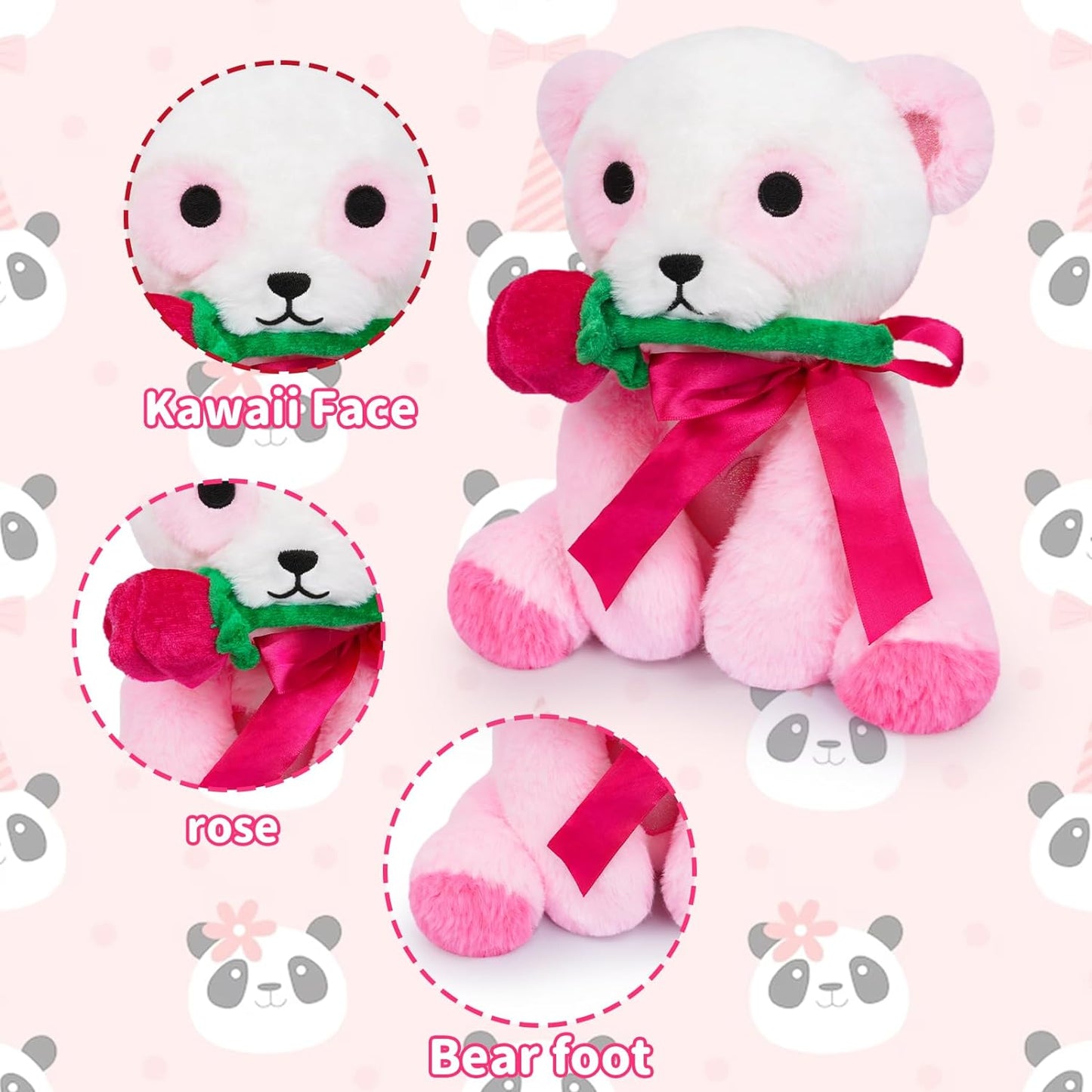 Panda Stuffed Animal, Valentine's Day Panda Plush Toy, Kawaii Valentine's Day Plush Stuffed Panda Animal Doll, Cute Plush Valentine's Day Gift for Kids Girl Boyfriends