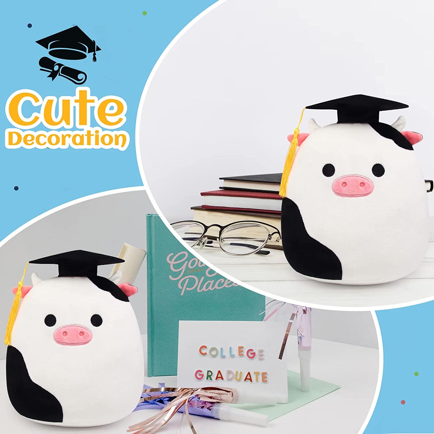 Graduation Cow Stuffed Animal, Class of 2023 Graduation Cow Plush, Kawaii Graduation Cow for High School Graduation Gift for Kids Boys Girls, Graduation Cow Plush Stuffed Animal Souvenir