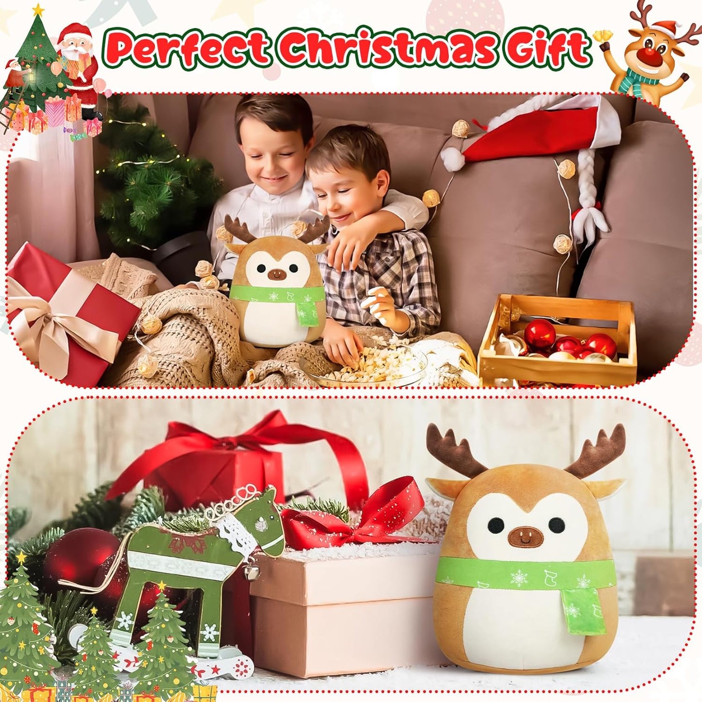 Christmas Elk Plush, Christmas Stuffed Animal Deer Plush Toys Elk Christmas Stuffed Toys, Soft Christmas Plush Elk Pillow for Kids Christmas Decor