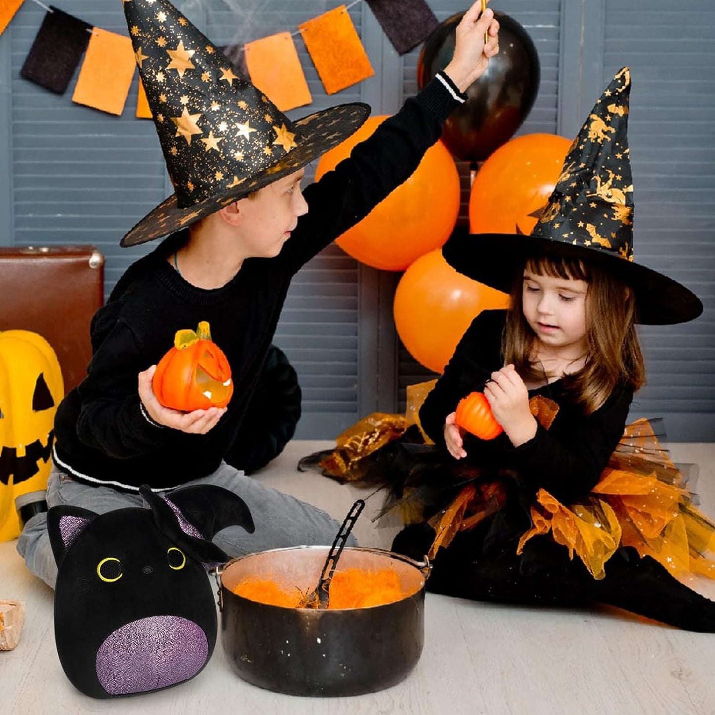 Black Cat Plush, 8IN Halloween Stuffed Animals Cat Doll, Kawaii Black Cat Plushie, Halloween Cat Plush Toy for Kids Boys Girls,Gift for Halloween