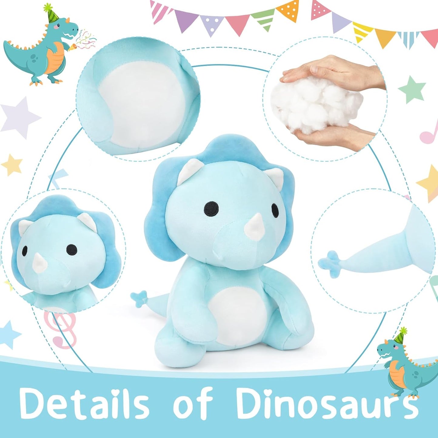 Blue Dinosaur Stuffed Animal, 11inch Triceratops Stuffed Animal Cute Dinosaur Plush, Soft Dino Plush Toy Dinosaur Stuffed Animals for Boys,Girls