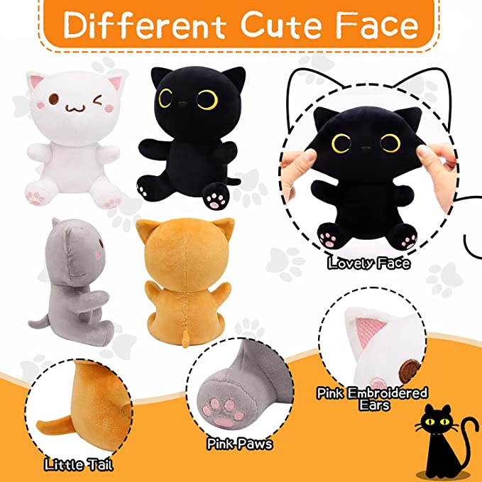 Lot de 2 peluches pour chat - Comprend des animaux en peluche noirs et jaunes - Peluche pour chat (noir + jaune + gris + blanc)