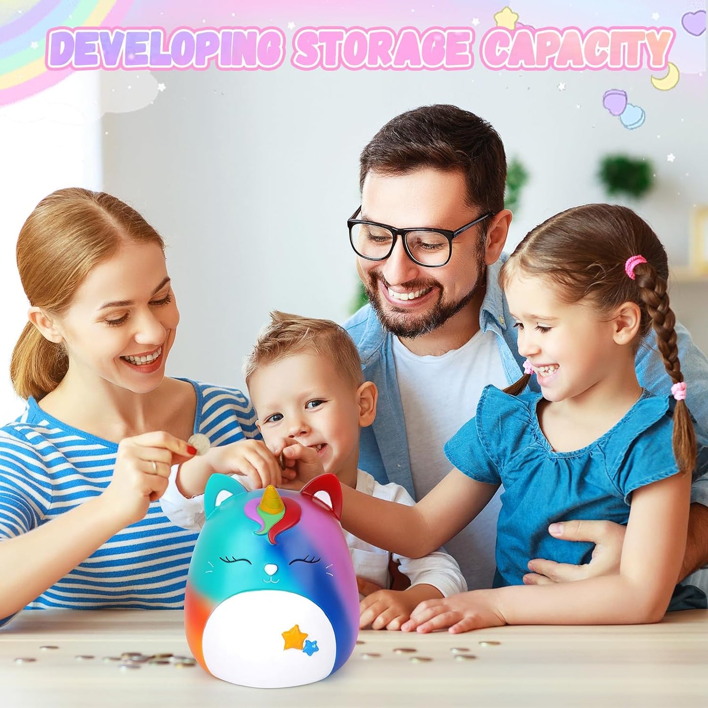 Piggy Bank Girls - Cute Unicorn Piggy Bank, Unicorn Unbreakable Piggy Bank for Kids, 7in Coin Money Bank for Girls, Coin Bank for Kids Toddlers Birthday