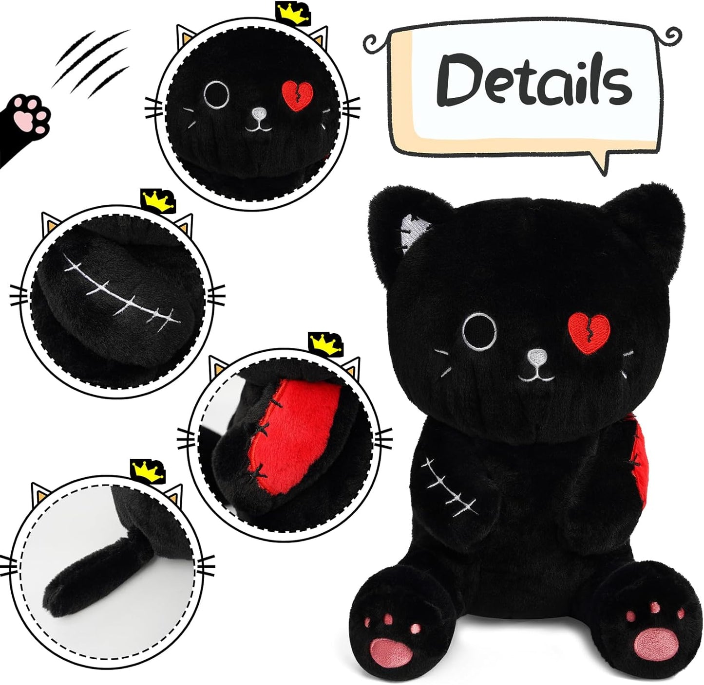Black Cat Plush, Halloween Cat Plush,Kawaii Black Cat Plushies,Halloween Cat Stuffed Animals,Halloween Black Cat Plushie Doll,Gift for Halloween Christmas