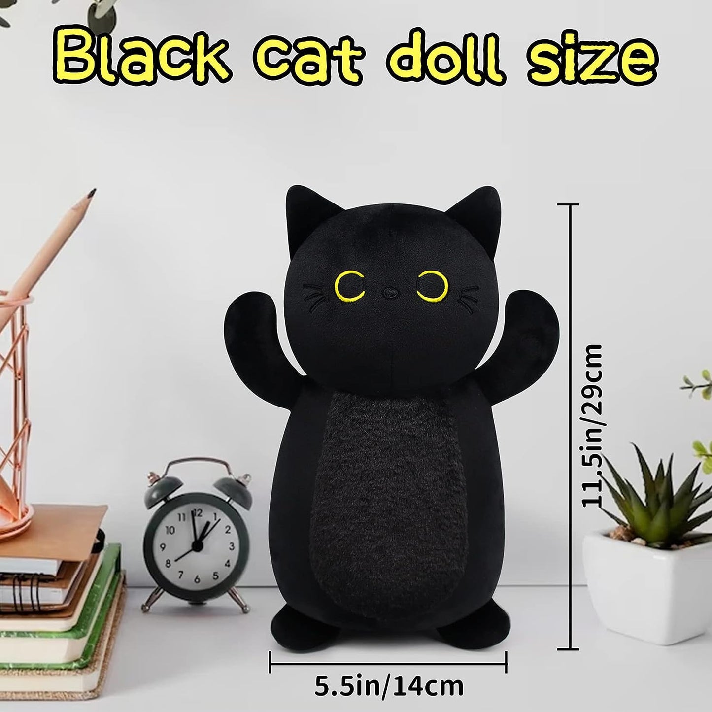 Black Cat Plush Toy Black Cat Plush Pillow，Cute Soft Black Cat Stuffed Animals Plush Cat Plushie，Kawaii Plush Doll Black Cat Gifts for Kids Boys Girls Birthday Christmas Decorations