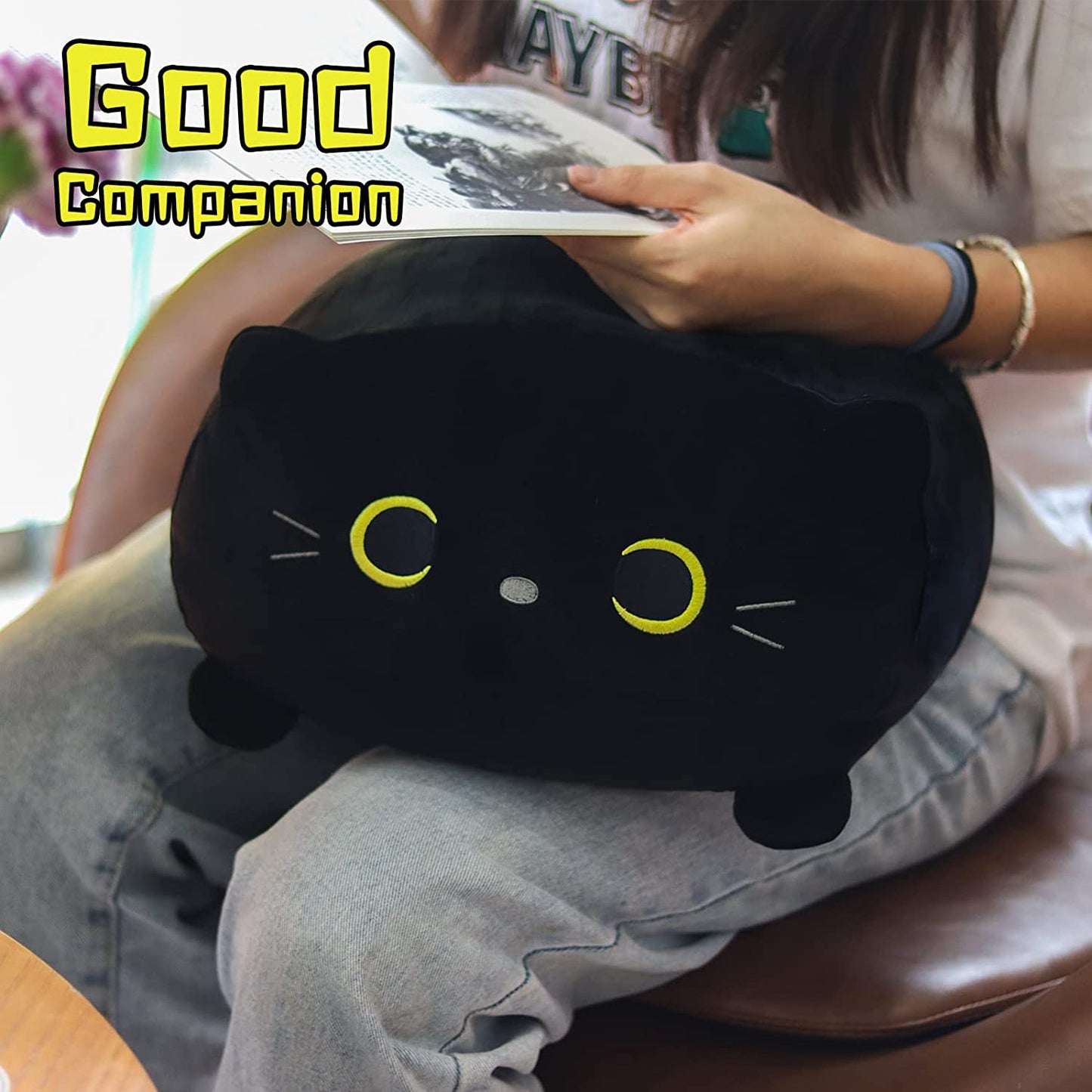 Black Cat Stuffed Animal Plush, 3D Black Cat Plush Black Cat Pillow, Cute Cat Plush Doll Black Cat Pillow Plush Toys Cat Shape Design Sofa Pillow Cushion Decoration Doll