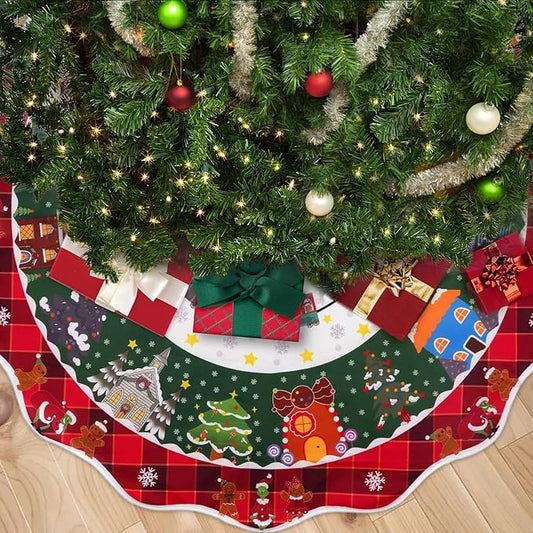 Green Monsters Tree Skirt Christmas Tree Skirt 48 Inch, Snowflake Round Red Green Tree Skirt,Christmas Tree Skirts for Christmas Decorations New Year Holiday Party Indoor Outdoor