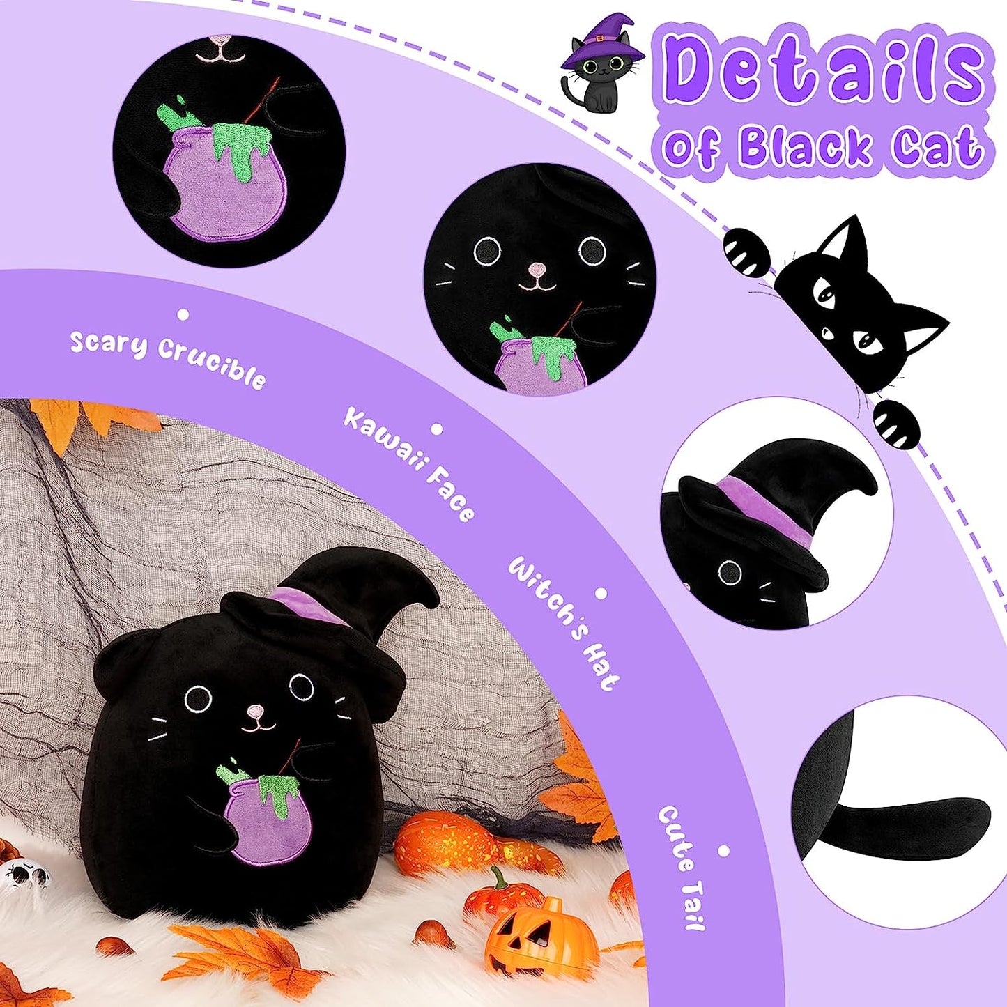 Almohada de peluche para gatos de peluche de animales negros y gatos