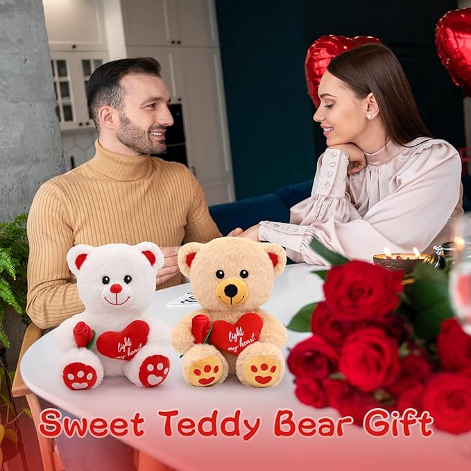 Teddy Bear Stuffed Animals for Girlfriend, 9“ Red Heart Brown Teddy Bear Plush with Rose Toy, Cute Valentines Day Stuffed Animals Bear Gifts for Kids Boyfriend Wife Women…