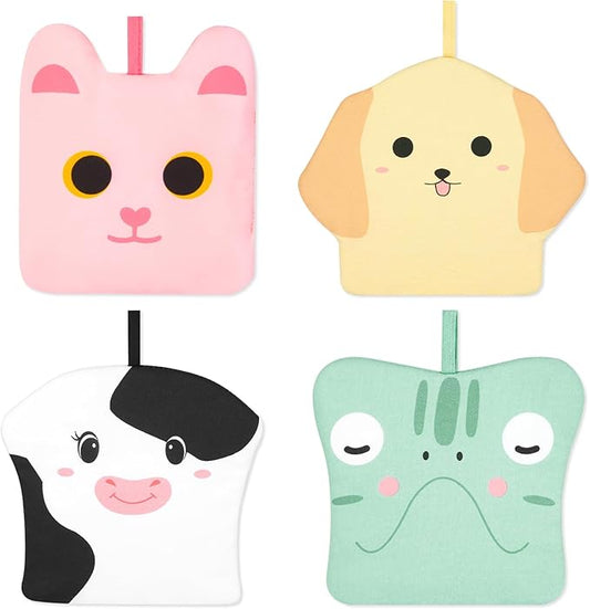 4 Pack Pot Holders for Kitchen,Cute Animal Design Hot Pads and Hanging Loop,Oven Pot Holders with Heat Resistance,Cotton Trivet for Cooking Baking
