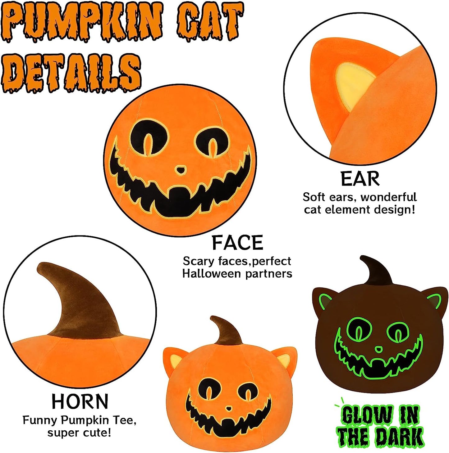 Almohada de felpa de calabaza de animales de peluche de Halloween de 15 pulgadas, juguete de peluche de calabaza Kawaii, felpa de calabaza suave, regalo para niños, cumpleaños, decoración de Halloween