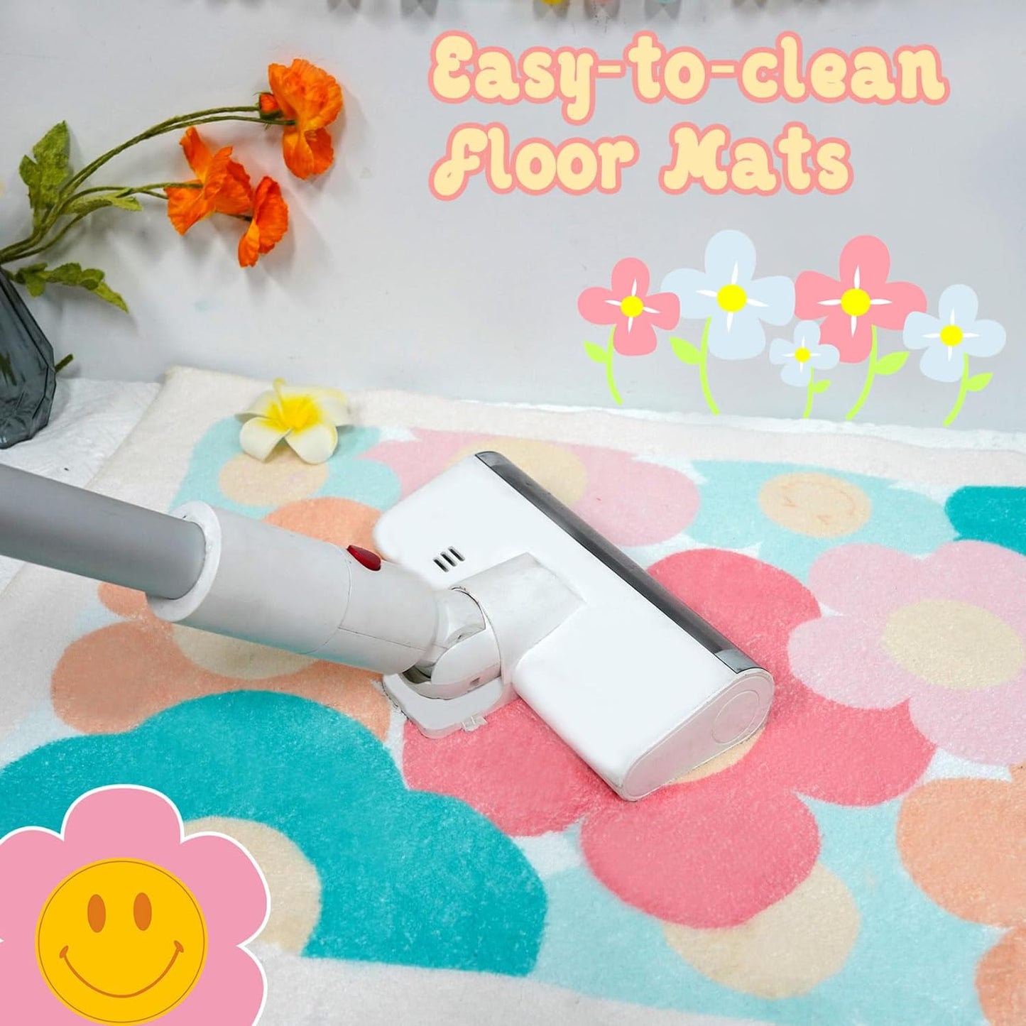 Bathroom Rug Bathroom Mat, Cute Bath Mat Non Slip Absorbent Bath Rug for Bathroom (Flowers)