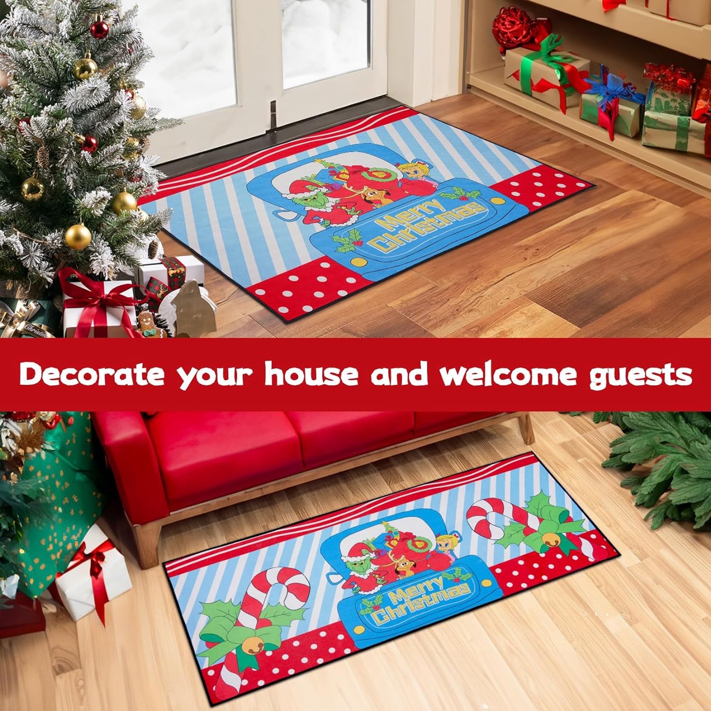Desdfcer 2PCS Kitchen Mats Set, Christmas Kitchen Floor Mat, Non-slip Kitchen Doormats,Welcome Mat for Indoor Outdoor, Anti-fatigue Kitchen Mats Rugs