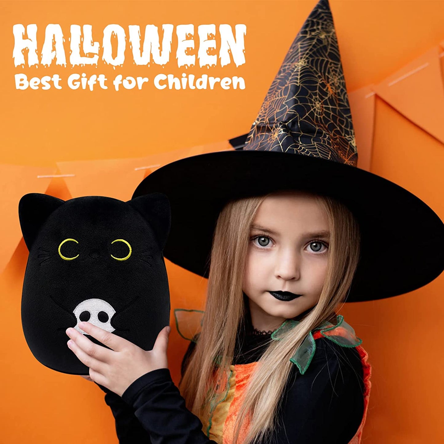 Halloween Plush 6" Black Cat Plush, Halloween Plush Pillow Black Cat Pillow Toy for Kids, Cute Cat Halloween Decoration, Birthday for Grils and Boys