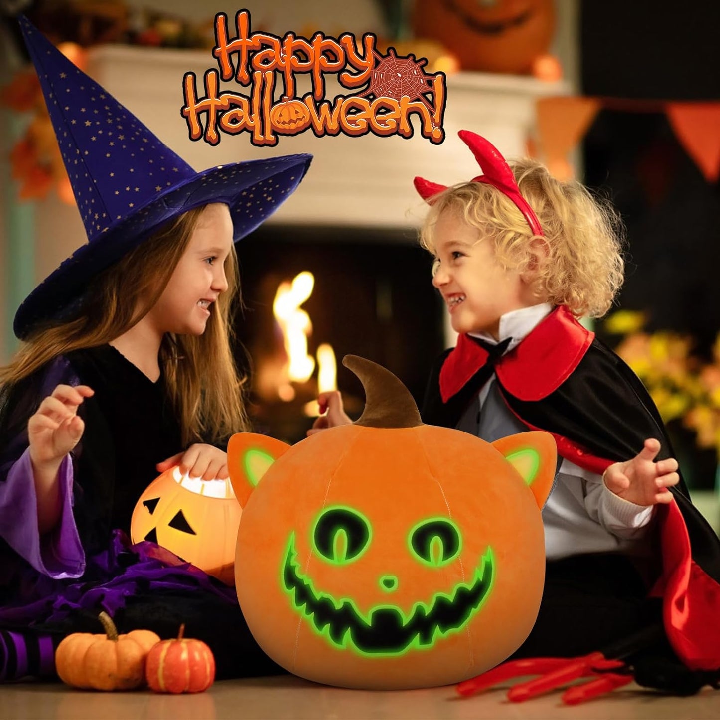 Halloween Stuffed Animal Pumpkin Plush Pillow, 15" Cute Pumpkin Cat Plush Toy, Kawaii Stuffed Pumpkin Plush, Soft Pumpkin Throw Pillow Doll Gift for Kids Birthday Halloween Decor