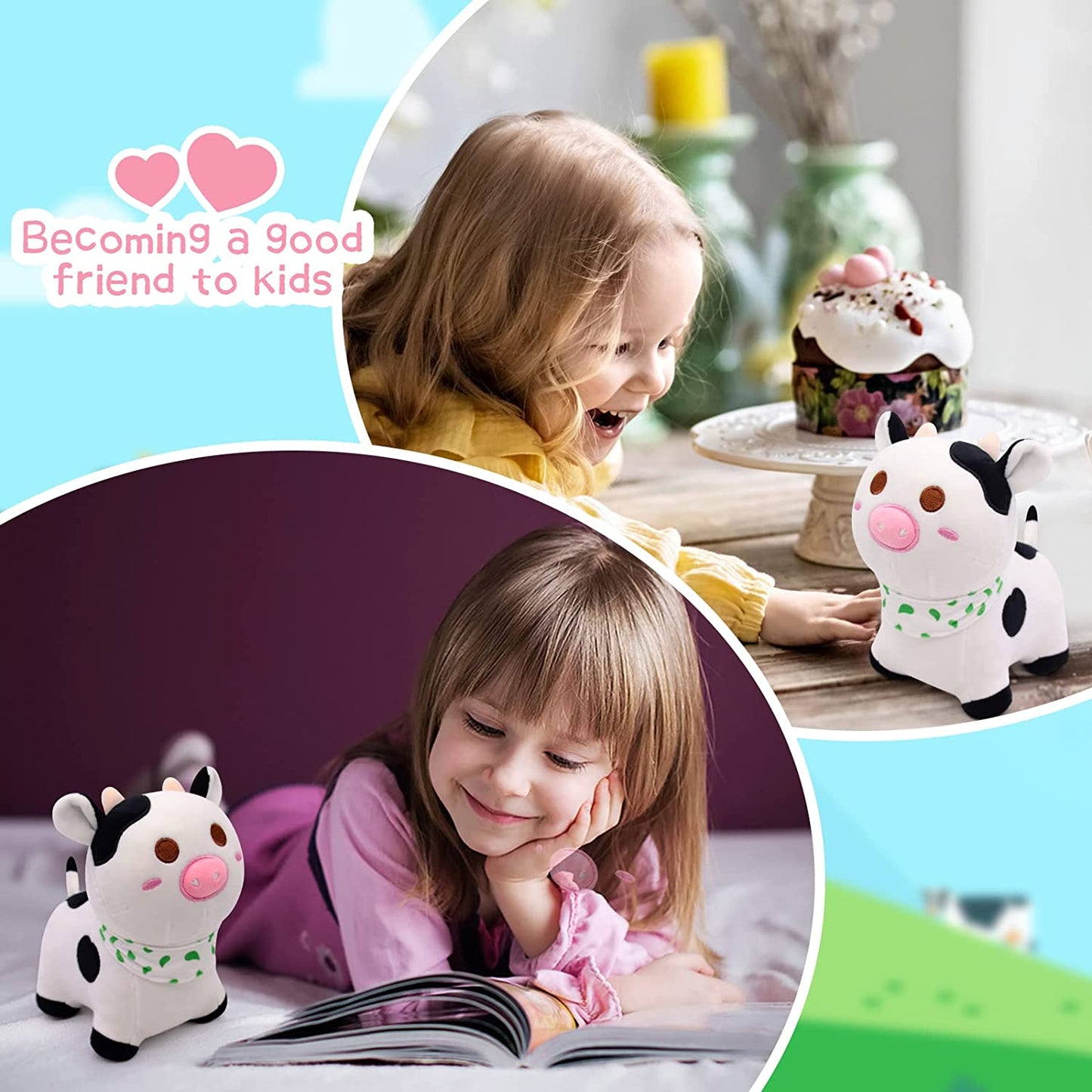 Cow Plush Toy, Cute Cow Stuffed Animals, Soft Cow Plushies Stuffed Doll, Black White Cow Plush for Boys and Girls Home Decor Gifts