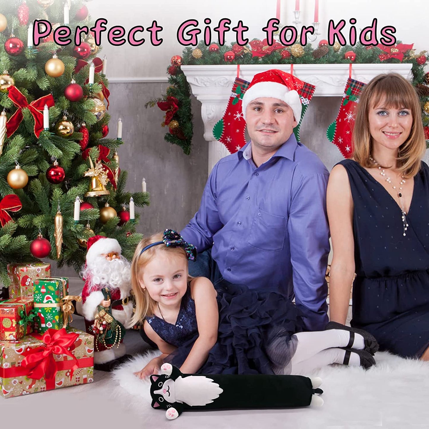 Long Cat Plush Black Long Cat Body Toys, Cute Long Cat Stuffed Animals Cat Plushie, Soft Long Plush Black Cat Doll Kawaii Stuffed Cat Plush Toys for Kids Birthday Christmas