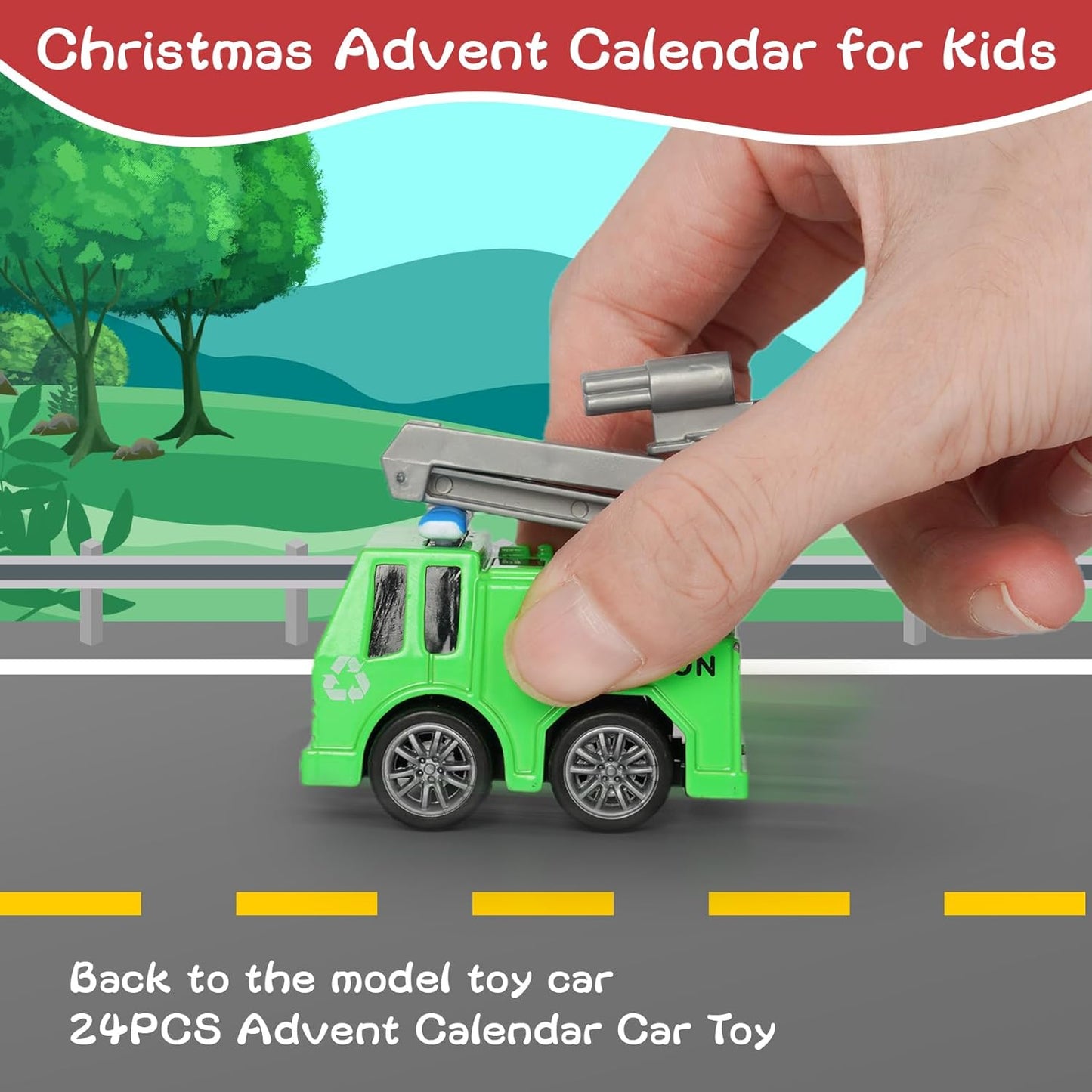Christmas Advent Calendar 2023, 24pcs Advent Calendar Car Toy, Cars Racing Engineering Cars with Game Map, Kids Advent Calendar Toys Gift（Pull-back type）